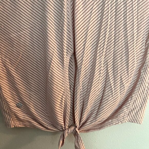 Lululemon off the shoulder short sleeve top pink and sheer size Med/Large Tie - Picture 7 of 9